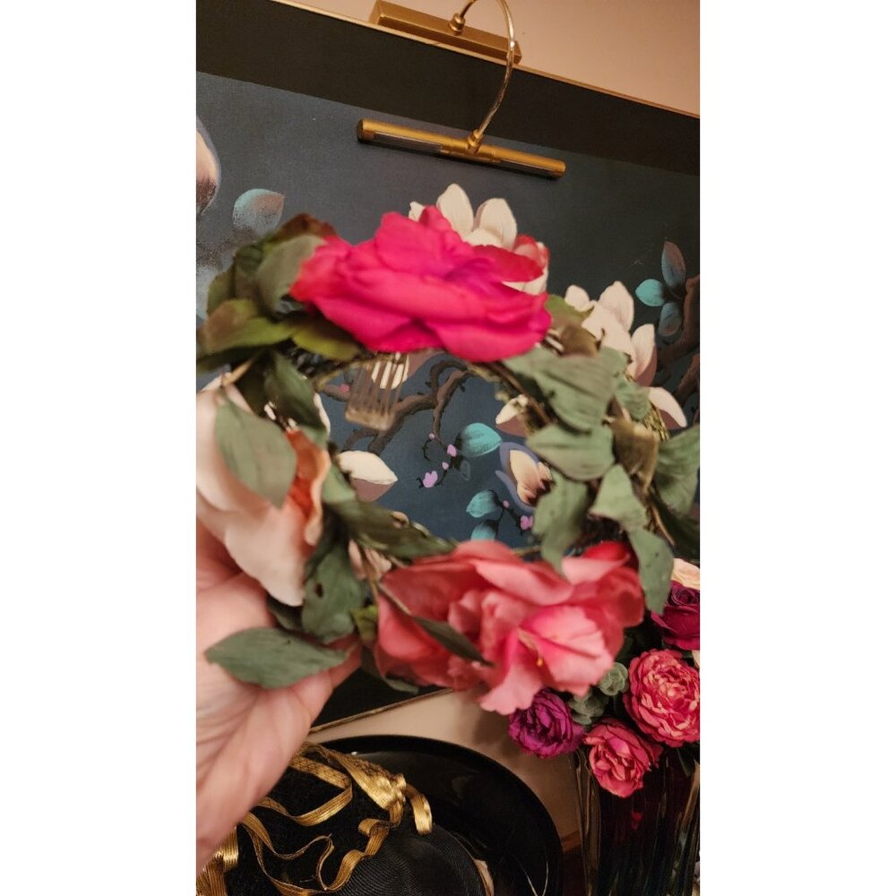 NEIMAN MARCUS Vintage Silk Flower Crown Romantic Garden Floral Headpiece Bridal - Picture 7 of 12